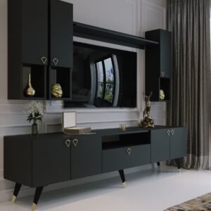 Modern Tv Sehpası Gold Üçgen Kulp Kepli G8024-4 Antrasit