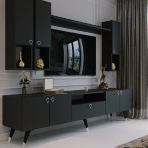 Modern Tv Sehpası Silver Gümüş Üçgen Kulp Kepli S8024-4 Antrasit