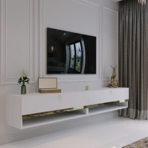 Duvara Monte Tv Sehpası Beyaz Gold Q6301-1