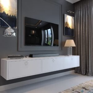 Festival TV Stand DV-1001-P1-1 Silver Handle White Glossy Minifix Connection Wall Mounted TV Unit