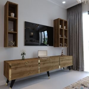 Festival TV Unit G3007-2 WALNUT - COLOR Gold detailed Minifiks Connection TV Stand and Wall Shelf